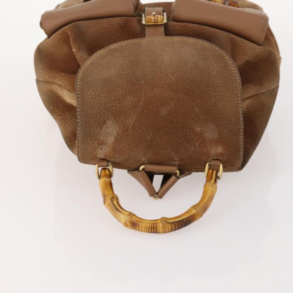 Gucci Vintage Bamboo Backpack Suede And Leather Brown Suede Backpack Bag - Picture 13 of 16